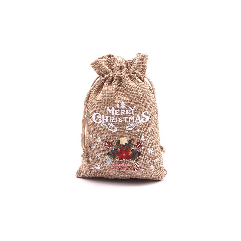 Jute-Style Christmas Gift Bag with Drawstring Closure - Small Candy & Apple Storage