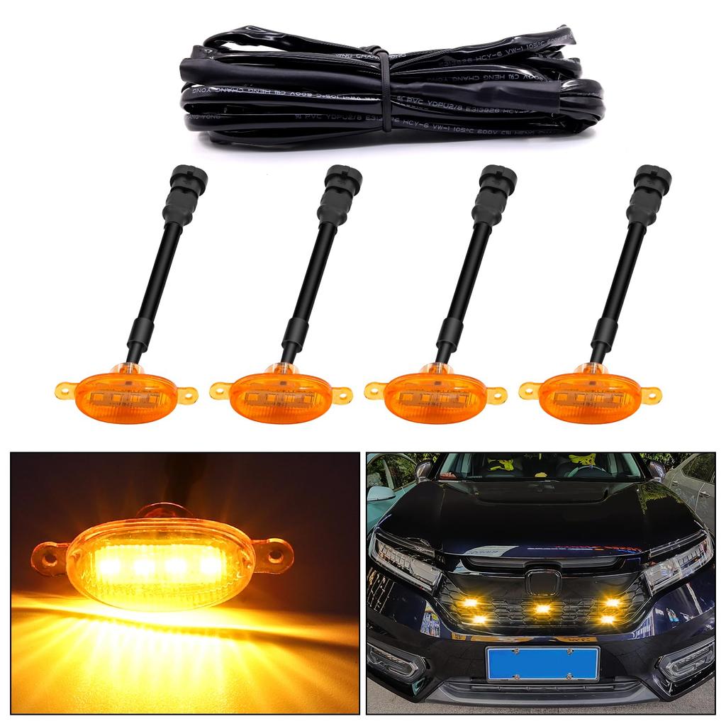 Xuzimaoyi Front Grille Extension LED Lamp Grille Marker Universal Daylight with Waterproof Cable 4pcs (Amber)