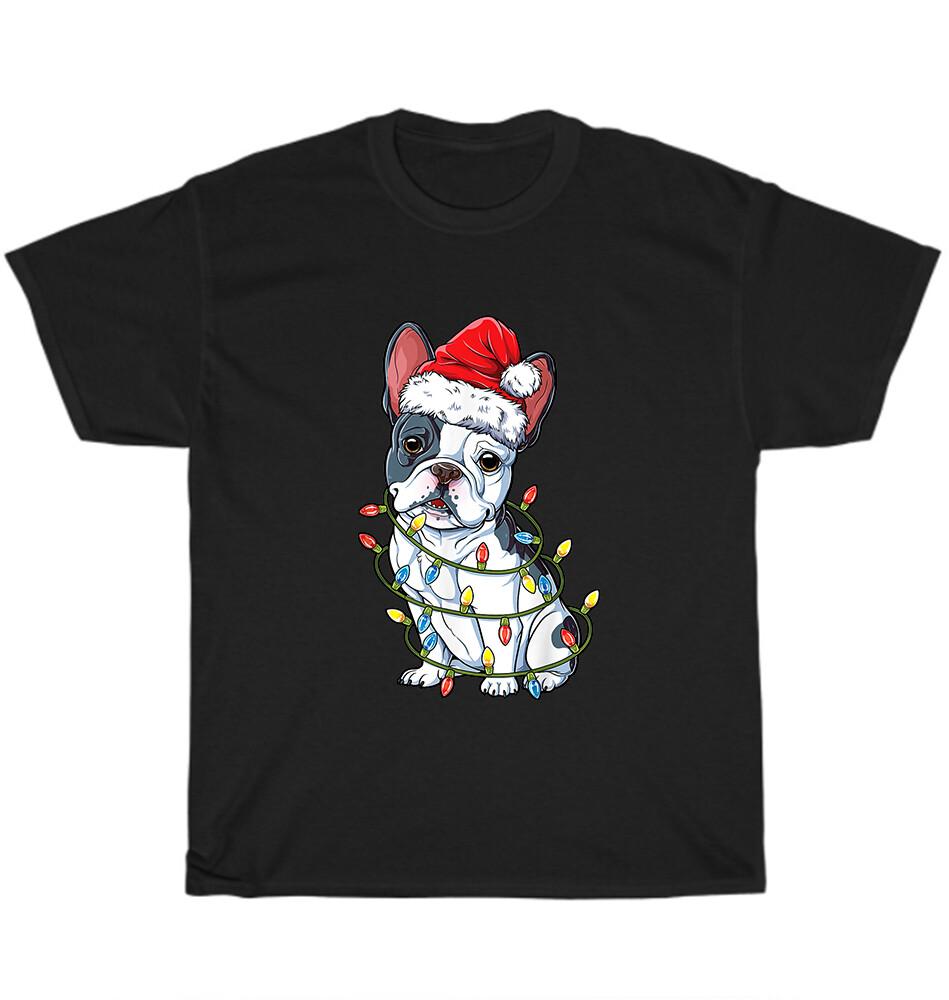 French Bulldog Santa Christmas Tree Lights Xmas Dog Lover T-Shirt Unisex Gift XL
