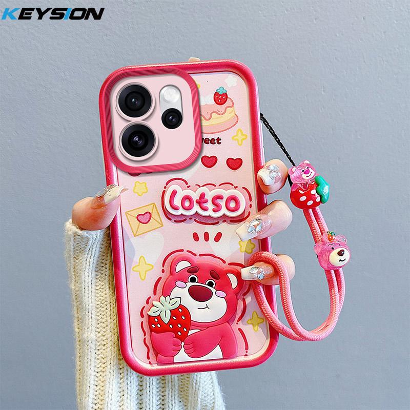 KEYSION Shockproof Case for OPPO Reno15 F 5G with Lanyard Soft Silicone Cute 3D Cartoon Doll Phone Back Cover for OPPO Reno 15F 5G