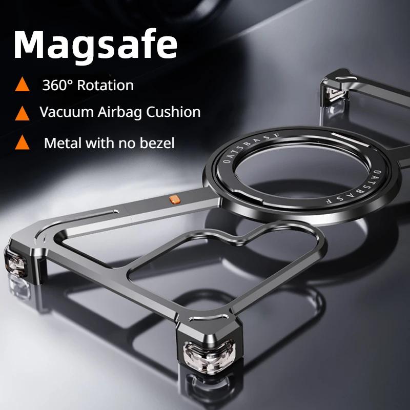 Coque de téléphone magnétique en métal Oatsbasf pour Samsung Galaxy S24/S24+/S24 Ultra Pare-chocs ultra-mince sans cadre Housse de téléphone à coussin d'air