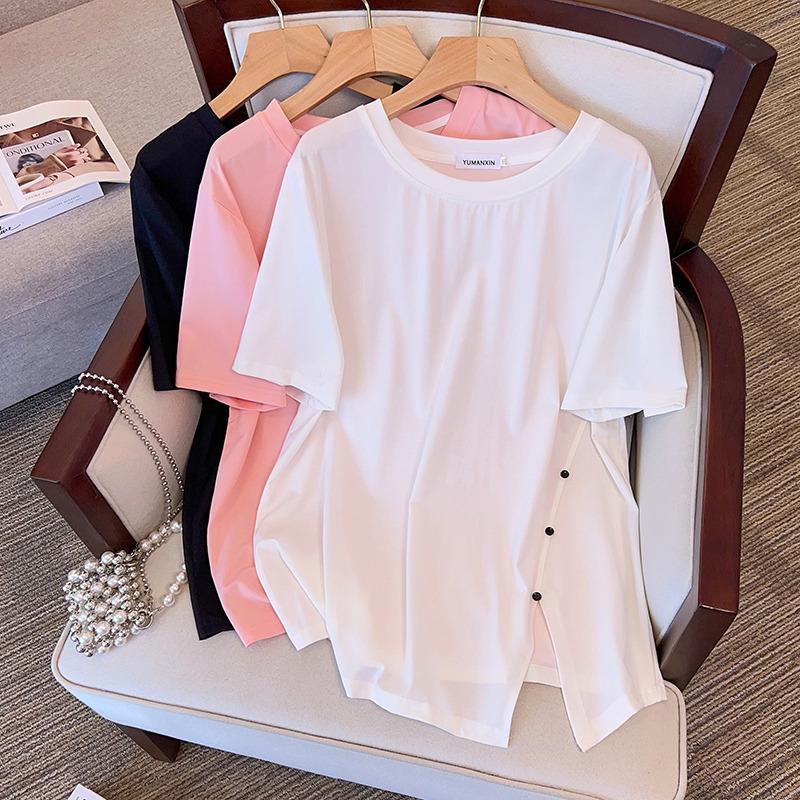 

Women s Plus Size Loose Short-Sleeve Mid-Length Round Neck T-Shirt 3XL чёрный