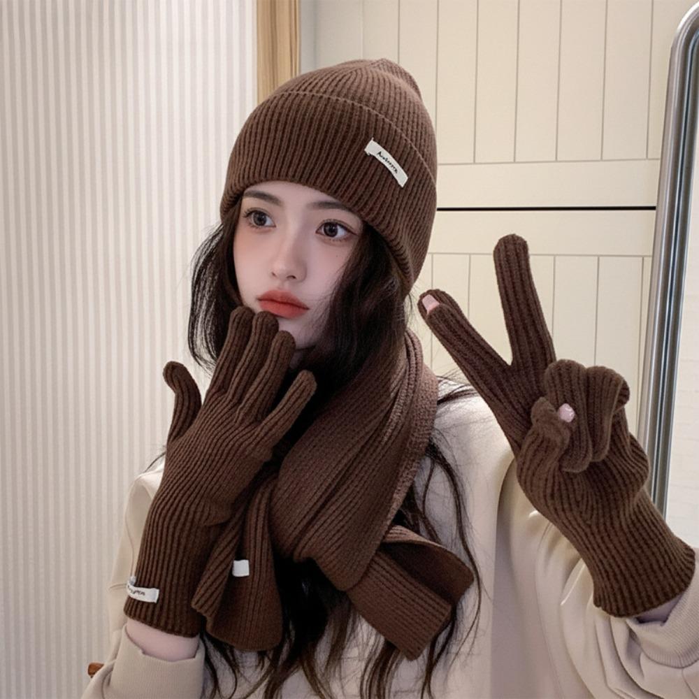 New Red Hat Scarf Gloves Set Ear Protection Thickened Knitted Woolen Cap Warm Cotton New Year Winter Beanie Hats Christmas Gift