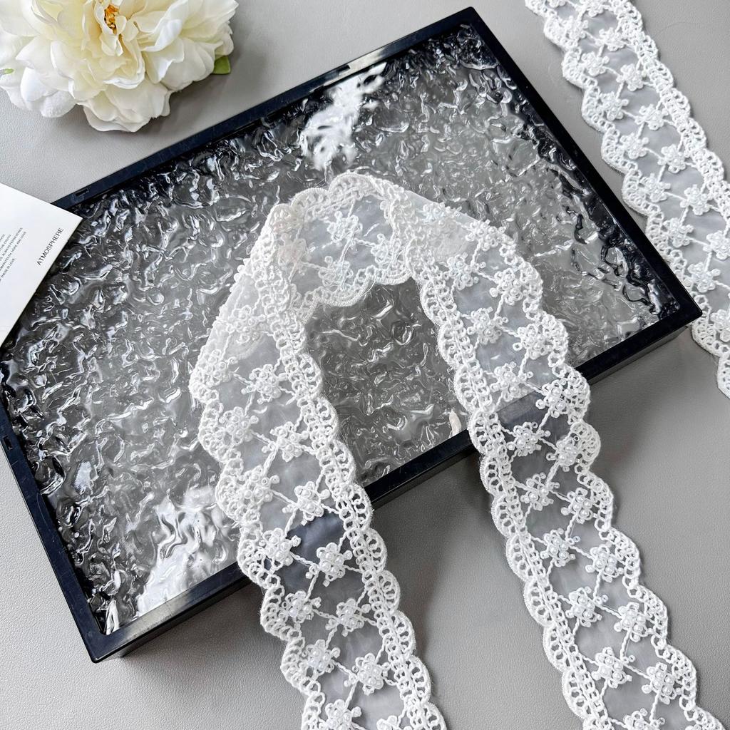 French Lace White Beads Clothing Accessories Hair Accessories Headgear Lolita Skirt Decoration Organza Barcode