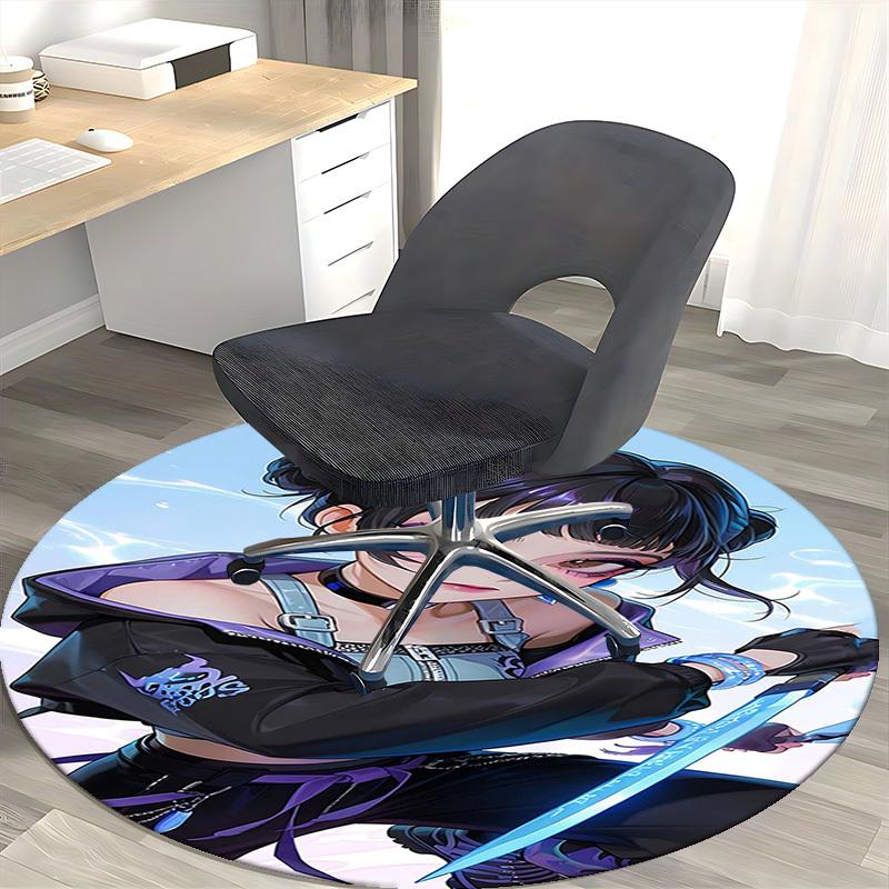 1pc Anime Design Round Carpet - Office Chair Mat, Non-Slip Rug for Home Decor, Gaming Room