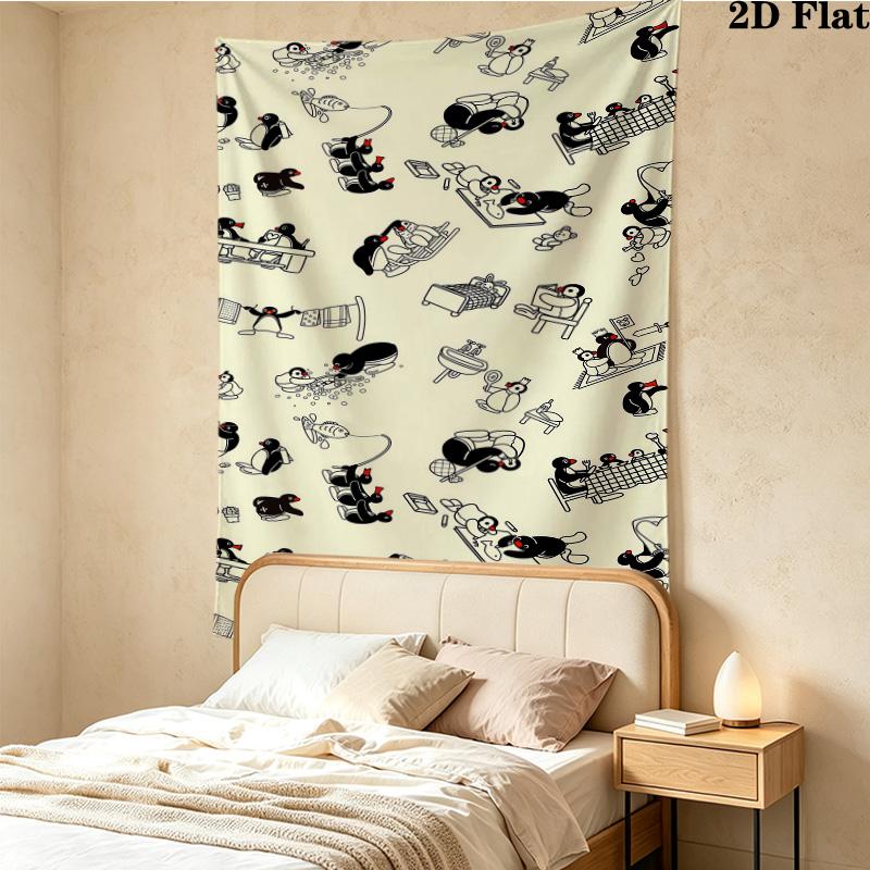 Pingu Wall Tapestry Aesthetic Wall Hanging Printed Fabric Blanket Decorative Tapestries For Bedroom Living Room Home Decor