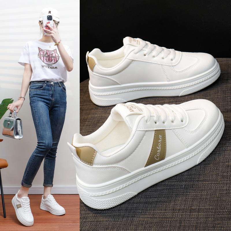 Klobige Plateau-Sneaker für Damen, lässig, atmungsaktiv, leichte Wanderschuhe aus PU-Leder, bequeme, rutschfeste Arbeits-Tennis-Sneaker zum Schnüren für Damen