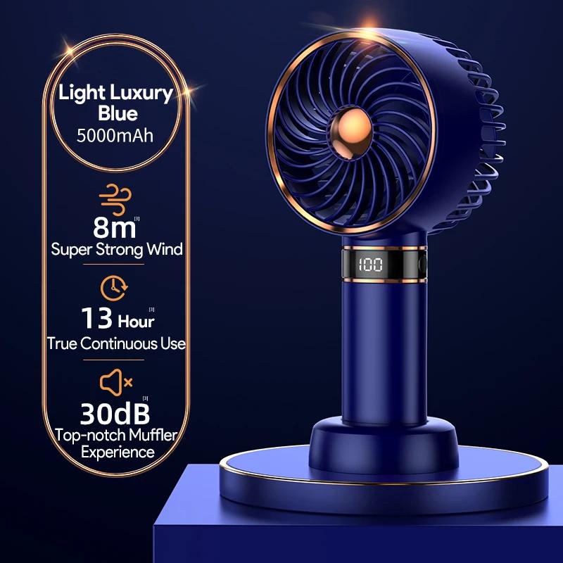 Handheld Mini Fan 5000mAh USB Rechargeable, Portable Pocket Fan with LED Display for Students Office Travel