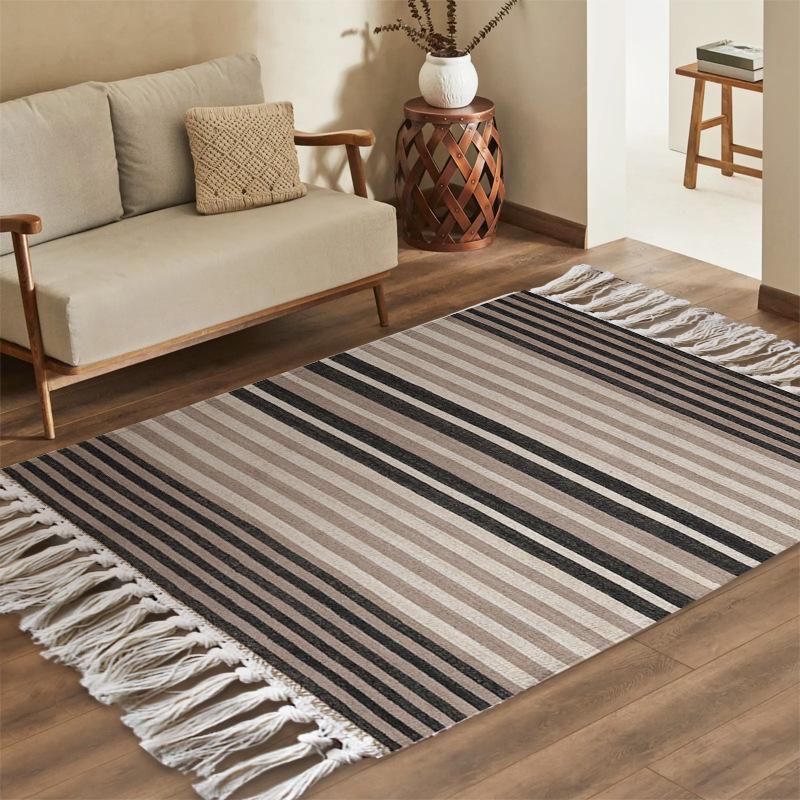 Striped Cotton Linen Rugs with Tassels for Living Room Bedroom Carpets Door Floor Mats Bedside Area Rugs Entramce Doormats