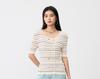Square Collar Striped Knitted Sweater for Women In the Summer of 2026, Double Breasted Slim Fit and Slimming, Mid Sleeve Style Base Top