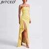 Women's Strapless Evening Gown Seductive Open-back Dress with High Side Slit Long Party Dress