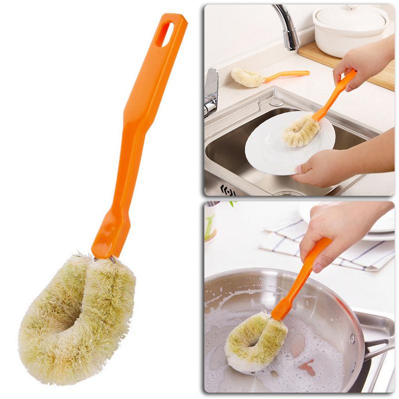 Bowl Cleaning Brush Kitchenware Hemp Fiber Brush Pot Long-handled Dish Brush