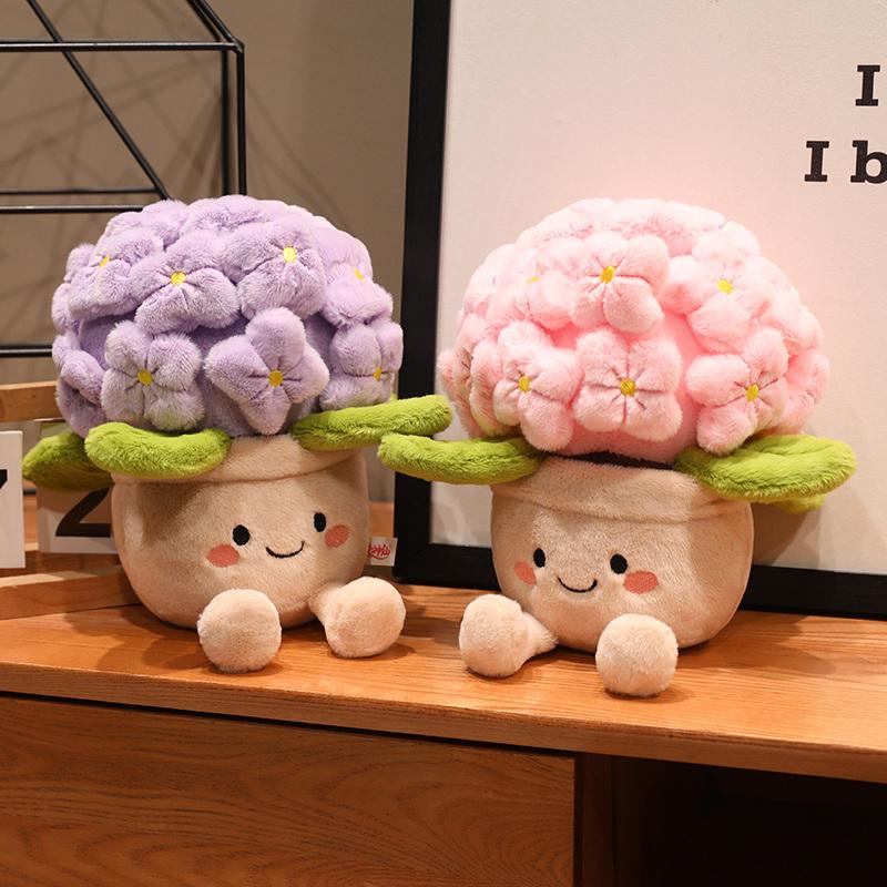 Vaso per Fiori a Forma di Ortensia Cartone Animato Pianta Ripiena Morbida Soffice Pianta in Vaso Sorridente Peluche Giocattolo Fiore Peluche per Regali di Festa della Mamma