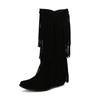 Autumn and winter fringed women's boots small square head solid color casual fashion boots H
