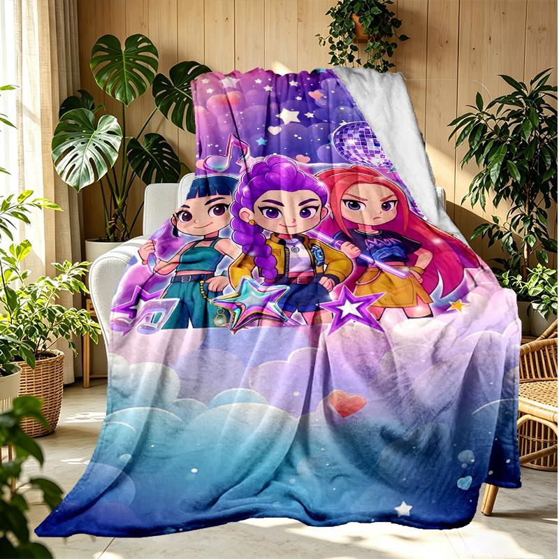 KPop Demon Hunters Pattern Blanket for Home Decoration, Bed, Sofa, Car Travel, Camping, Suitable for All Seasons, Birthday Christmas Gift