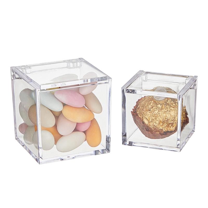 Conjunto de 12 Caixas Transparentes à Prova de Poeira para Embalar Doces Caixas de Armazenamento de Plástico para Doces e Biscoitos Recipientes Quadrados Cúbicos