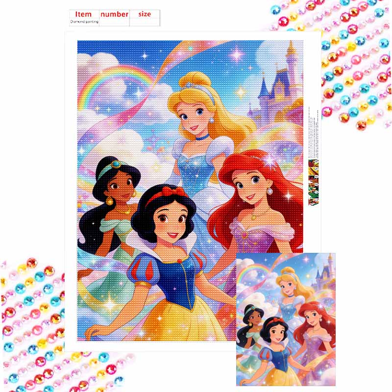Disney 5D DIY Full Circle Diamond Painting Kit Royal Princess Castle Home Decor Gift Round 20x30cm