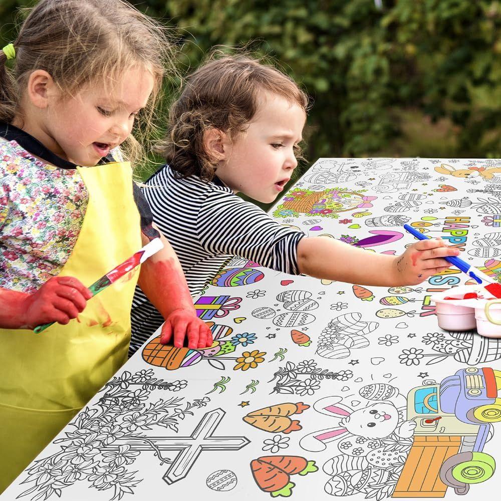 DIY Easter Giant Coloring Poster Cartoon Bunny Doodle Easter Tablecloth Art Craft Gift Jumbo Coloring Banner