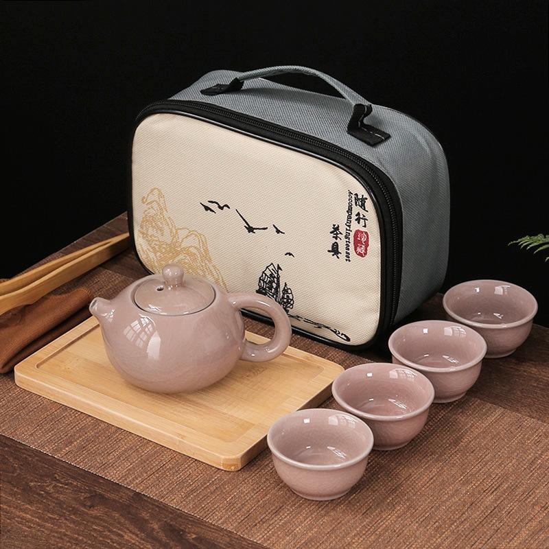 Chinese Tradition Kung Fu Tea Set Portable Ceramic Travel Tea Set Home Office One Teapot Four Teacup Teaware Tea Ceremony Gifts