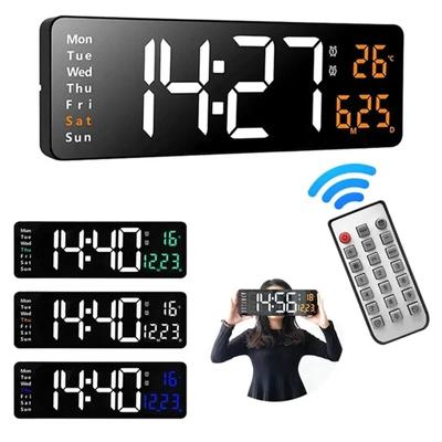 16-Zoll-Wand-Digital-Wanduhr mit Fernbedienung, Temperatur, Datum, Woche, Anzeige, Heimdekoration, Dual-Alarme, große LED-Tischuhren