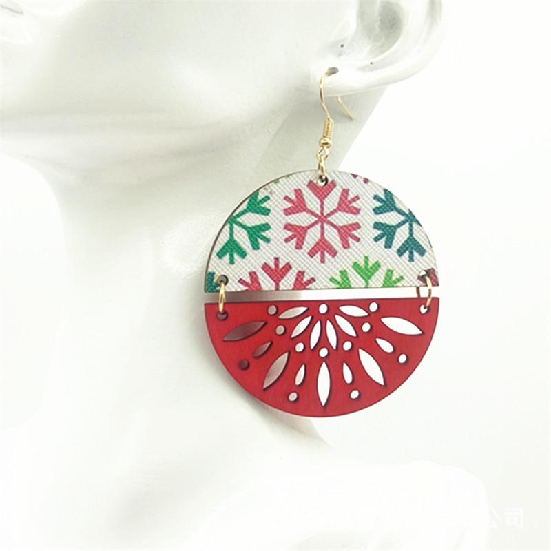 Red Hollow Spliced Creative Christmas Leather Dangle Earrings