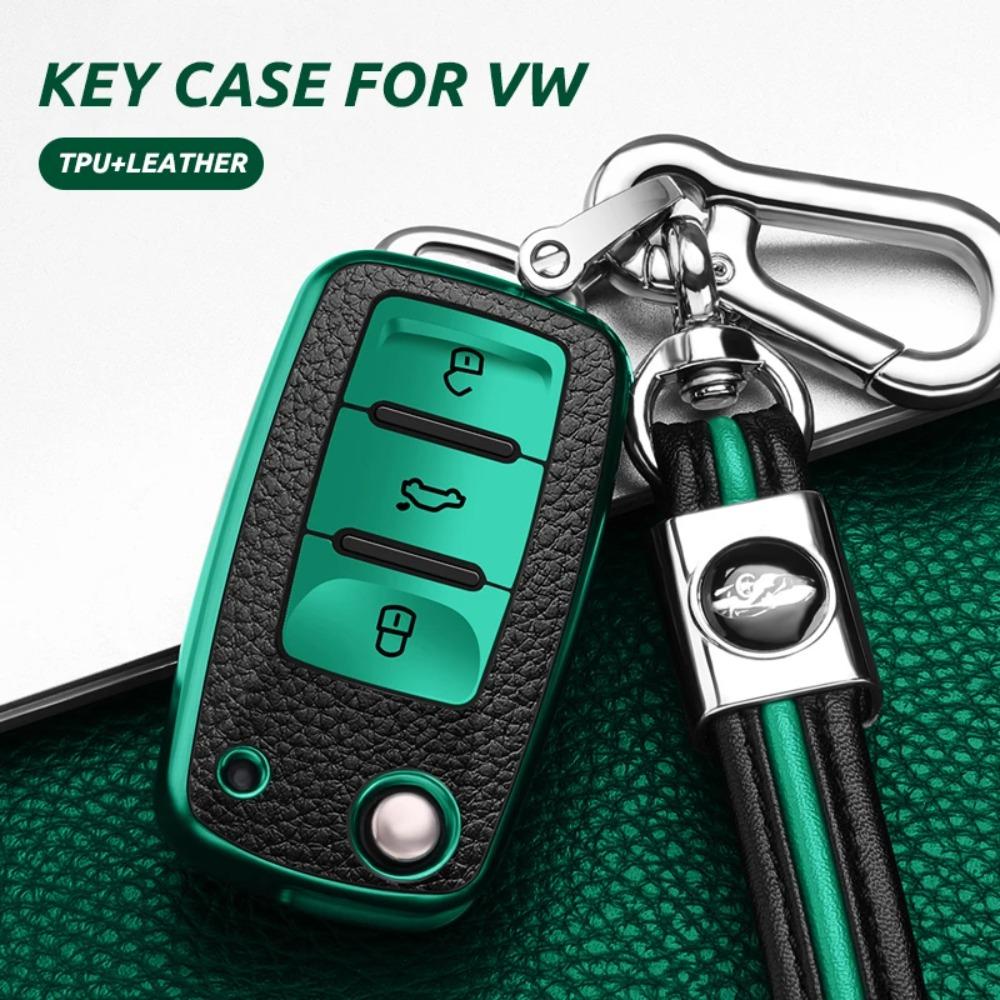 Leather+TPU Car Remote Key Cover Case Fob for Volkswagen VW Bora Polo Tiguan Jetta Passat B5 B6 B7 Golf Beetle for Skoda Octavia