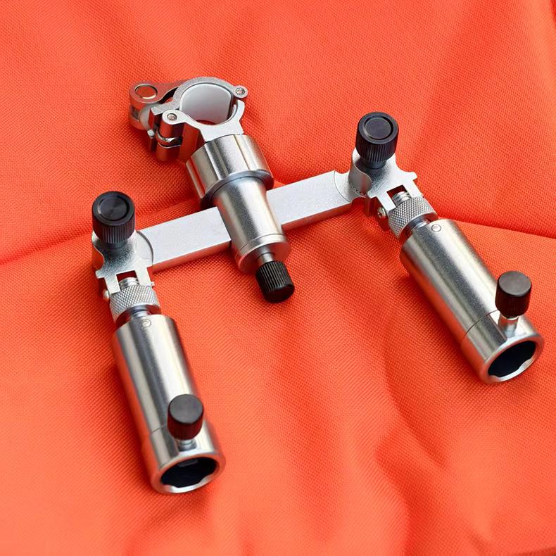 European Knight Double Rod Holder: Aluminum Alloy Fishing Box & Chair Accessory with Thickened Stand for Big Fish. Double Rod Holder Bracket for Fishing Chair серебряный