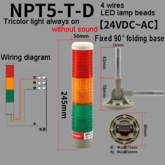 1Pcs NPT5-T-D Without Sound 3 Layer Tricolor Lamp Machine Tool LED Warning Light Semaphore Indicator Lamp Red Yellow Green