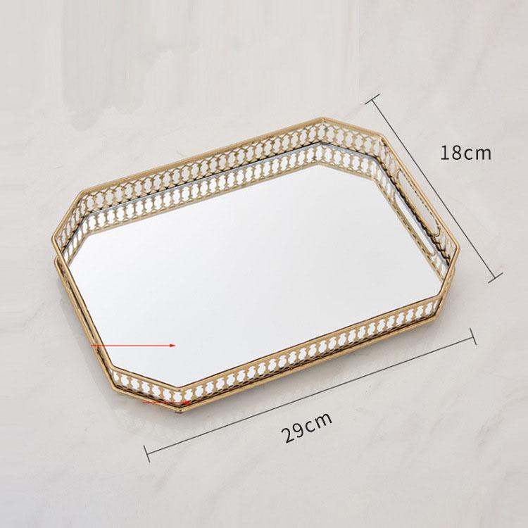 Gold Trays Decorative Vintage Mirror Glass Storage Tray Rectangle/round Fruit Plate Desktop Small Items Jewelry Display Plate