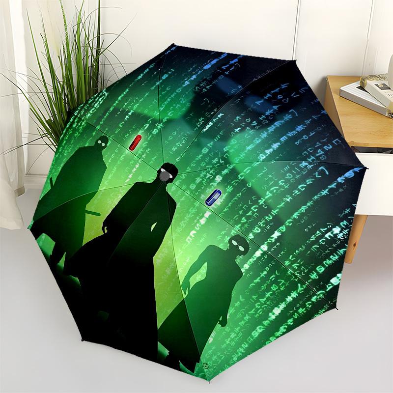 

1pc Matrix Code Silhouettes Umbrella with Plastic Handle,Suitable for All Seasons Travel Outdoor Multi-functional UmbrellaDCS201
