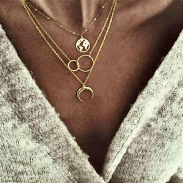 Trend Double Layer Star Moon Pendant Necklace For Women Girl Clavicle Chain Eight-pointed Star Necklace Simple Jewelry Gift