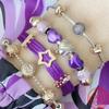New Copper Purple Murano Bead Pansy Flower Dangle Charm Fit Original Brand Bracelet And Necklace Women Jewelry Gift