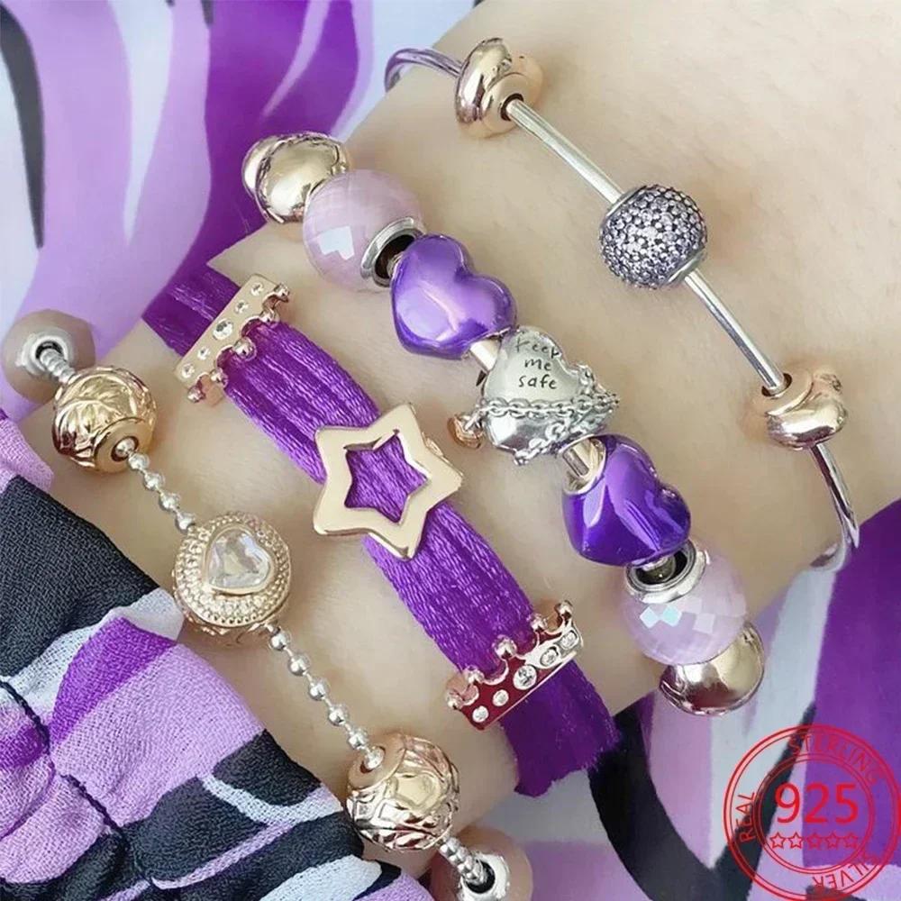 Neuer Kupfer-Lila Murano-Perlen Stiefmütterchen Blume Anhänger Charm Passend für Originalmarken Armband und Halskette Damenschmuck Geschenk