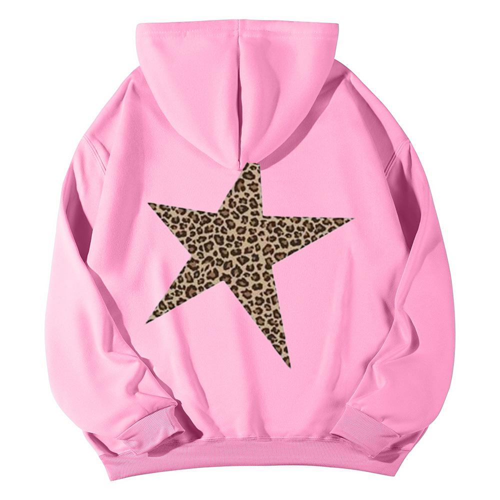 HeyHeyShine Star & Leopard Print Y2K Pullover Hoodie