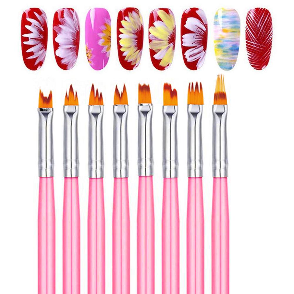 8pcs/set Black Acrylic Nail Art Painting Pens for Nail Design Soft Slender Brush Gradient Gel Drawing DIY Brush Manicure Tool