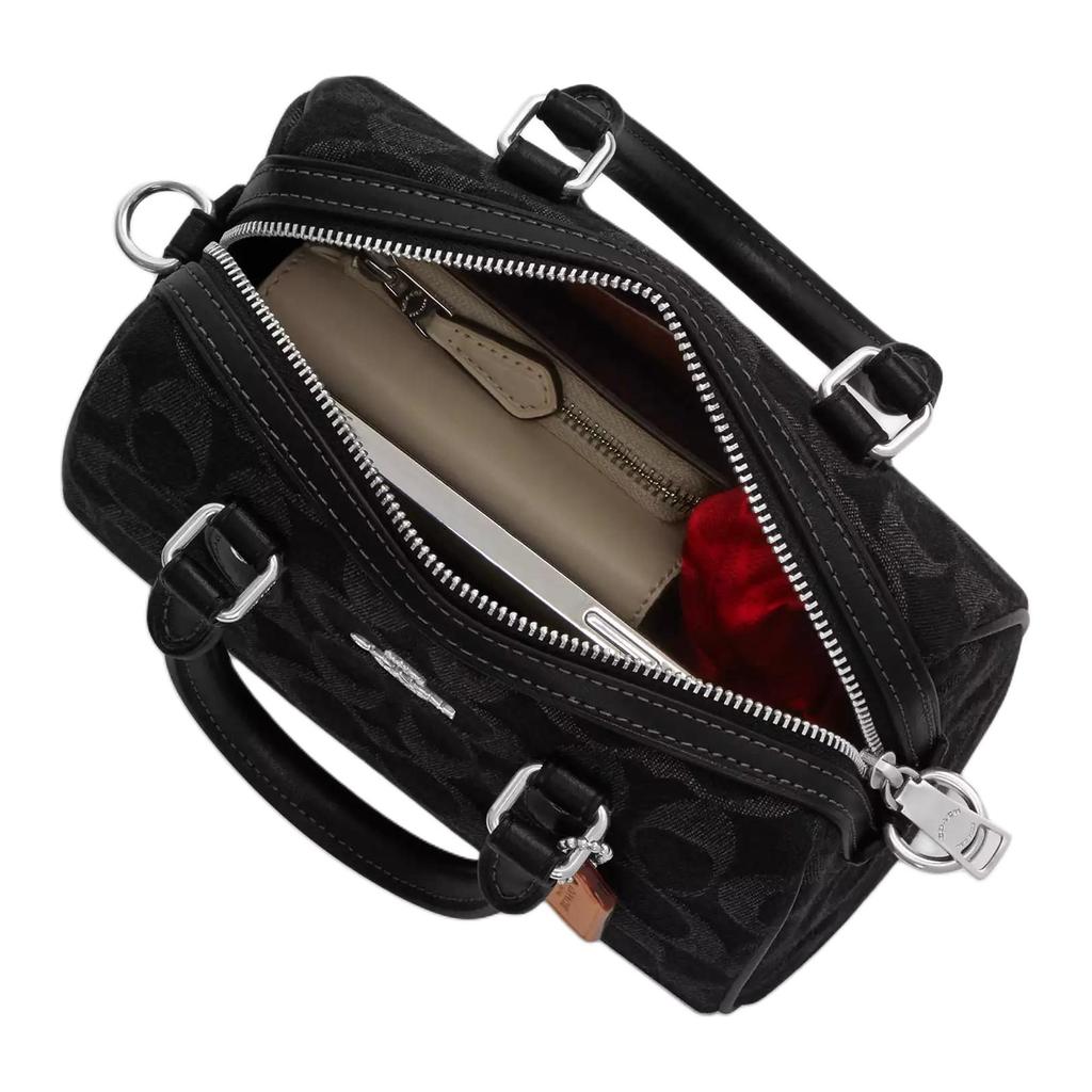 Coach Rowan Denim With Cow Leather Handbag Mini Women's Black CDQ37-SVBK