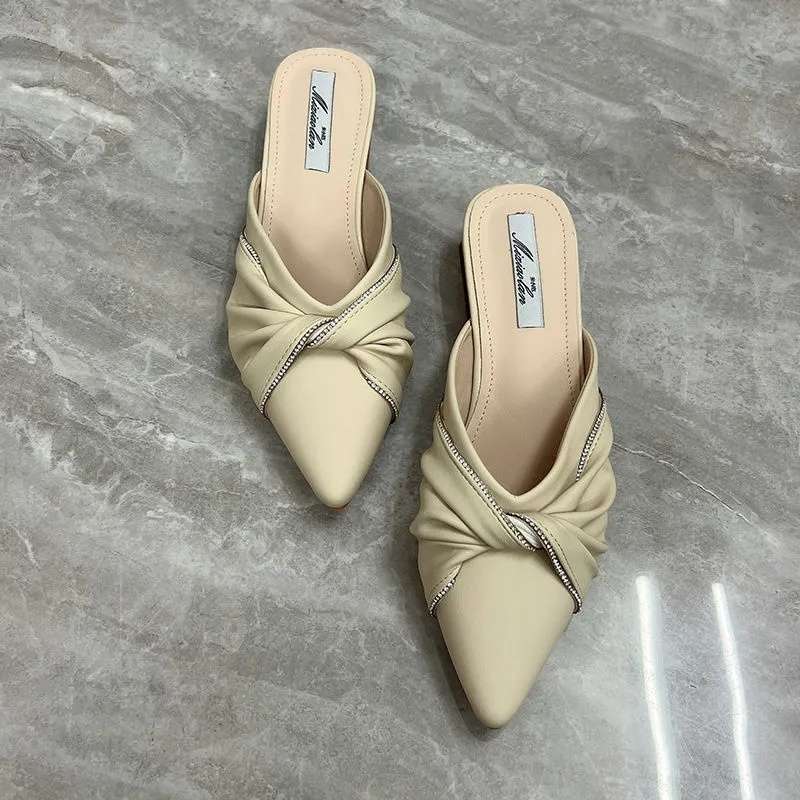 

Женские полутапочки из мягкой кожи, лето 2025, новые, ретро, с закрытым носком, на толстом каблуке, на плоской подошве, с острым носком, в британском стиле, для улицы, крутые тапочки 69 stock shoes randomly sent зелёный