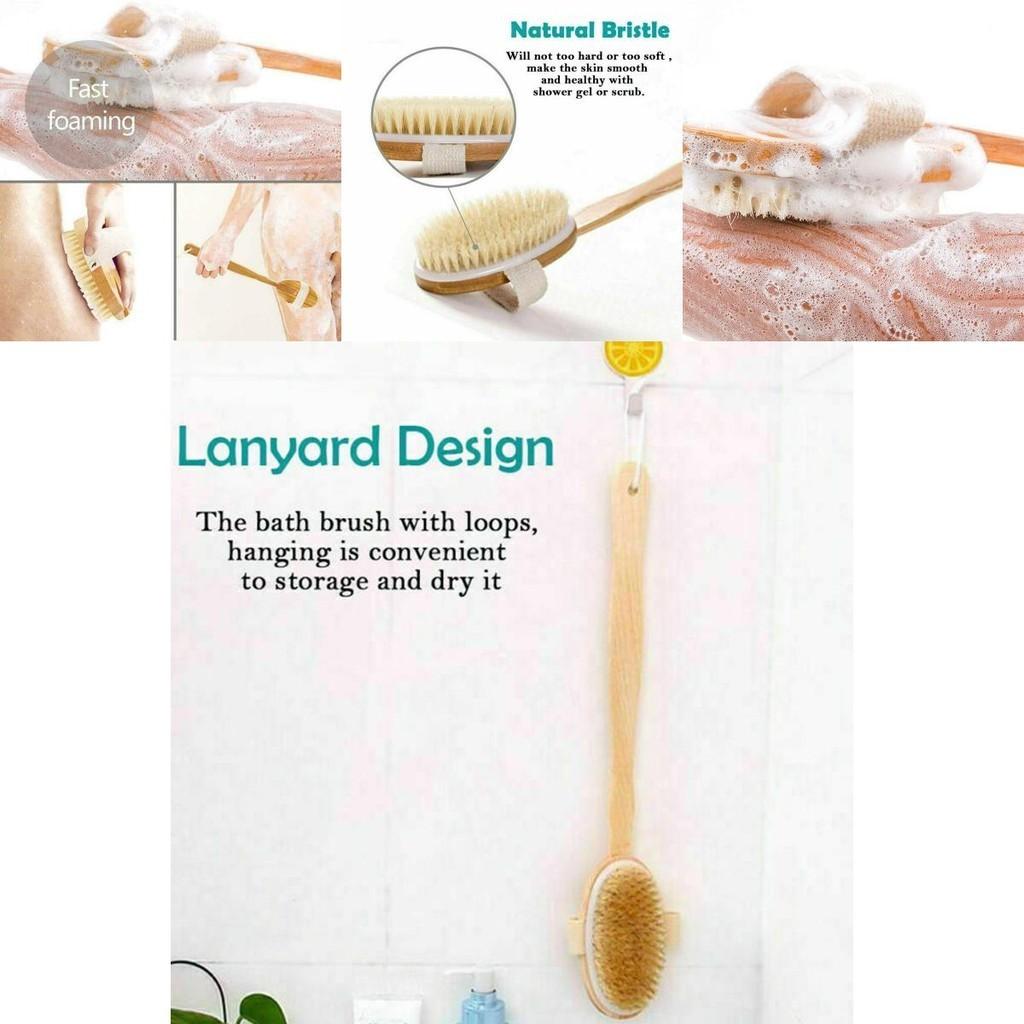 Durable Wooden Long Handled Body Brush Perfect For Dry Skin Brushing And Exfoliation