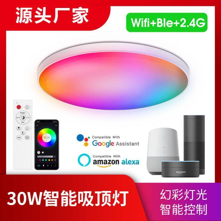 Ultra-Thin Smart Ceiling Lamp with Alexa Voice Control - WiFi & Bluetooth, RGB Color, Dimmable