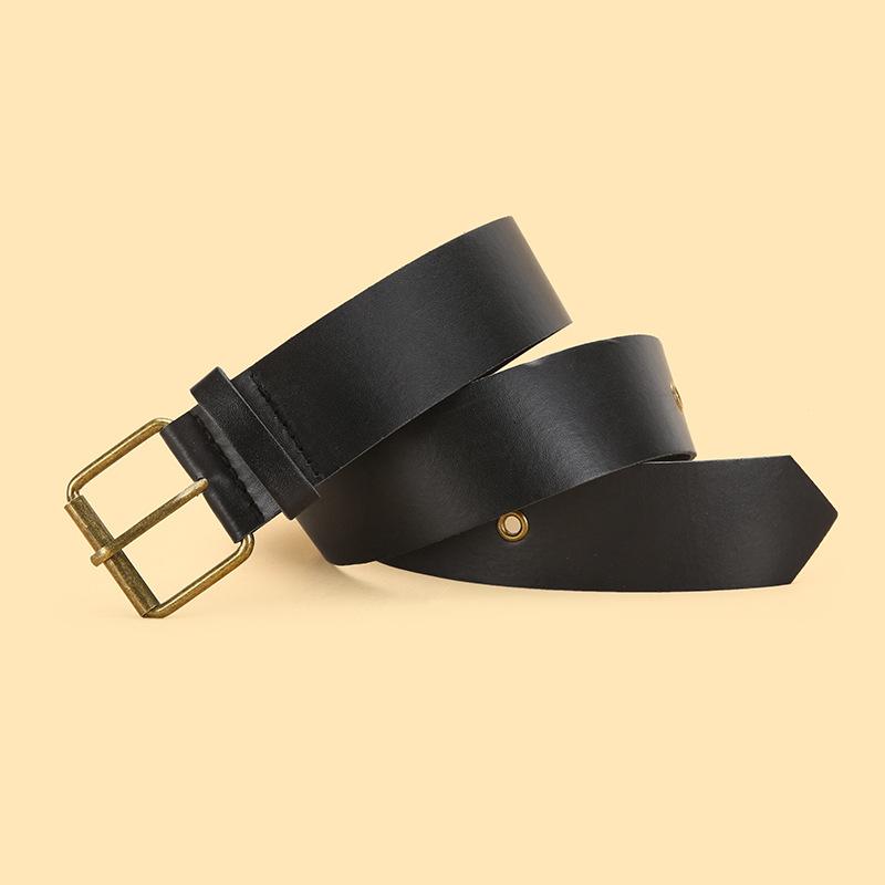 Versatile and simple casual workwear belt with matching jeans, leather belt, pin buckle, black fashion belt