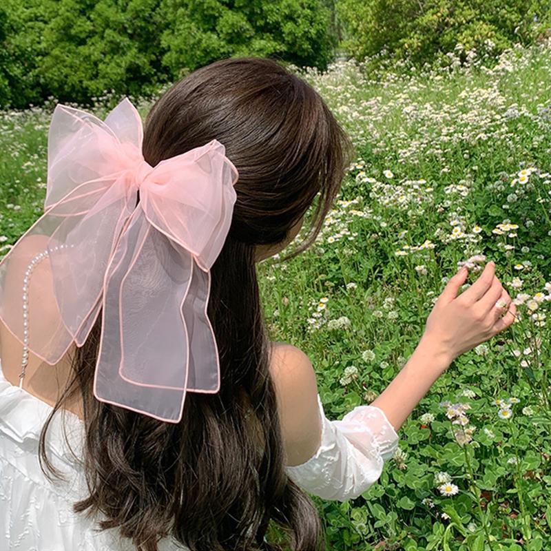 Large Mesh Bowknot Grip Clip Elegant Girl Hair Clip Female Ponytail Hairpins Braid Hair Claw Clip Hair Accessories Headdress