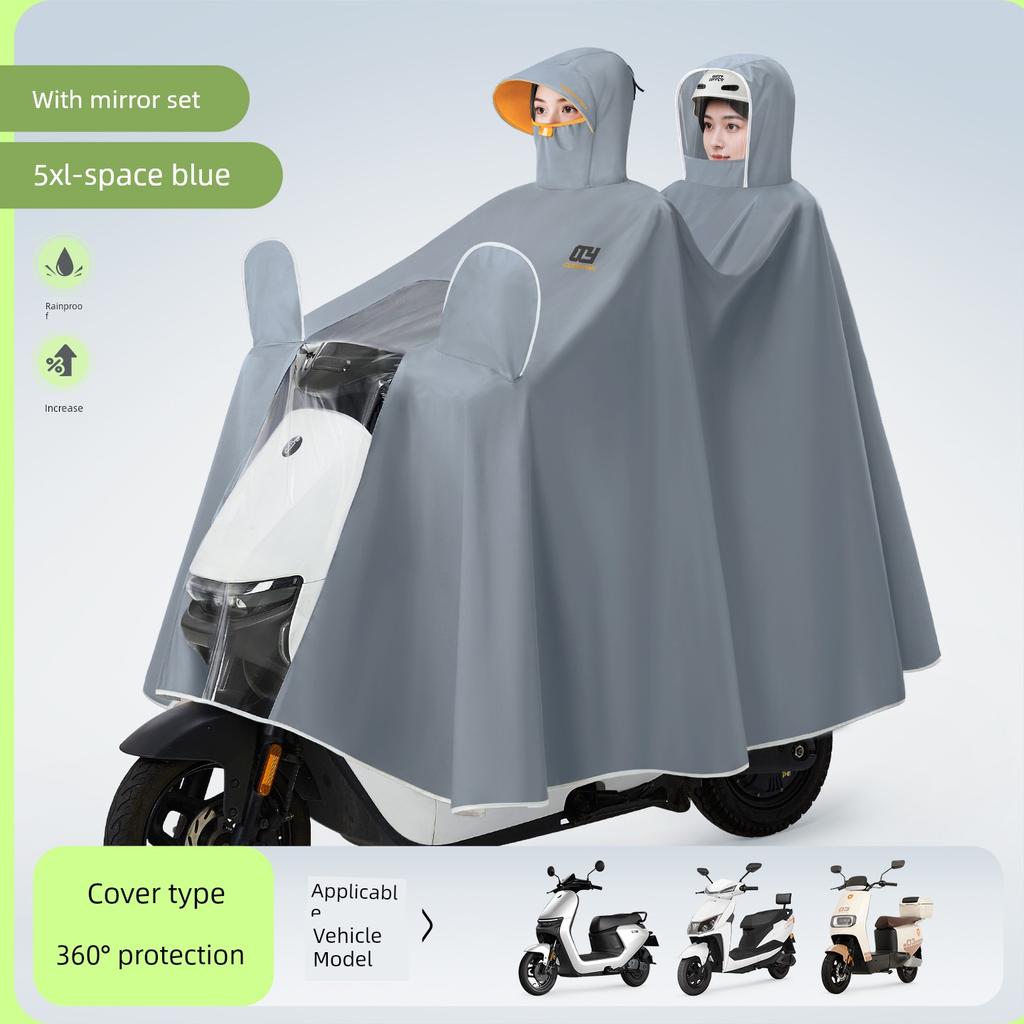 Electric Vehicle Raincoat for Two People, Suitable for Electric Scooters, Parent-Child Full-Body Protection Against Heavy Rain, Enlarged and