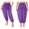 Pantaloni da lanterna in costume da danza del ventre da donna, pantaloni harem lucidi con spacco laterale, pantaloni arabi di Halloween