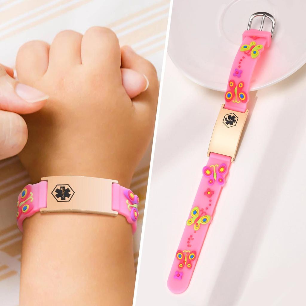 Butterfly Chain Girl Boy Bracelet Personalized Gift, Custom Name ID Silicone Wristband, Free Engrave ID Bracelet Adjustable
