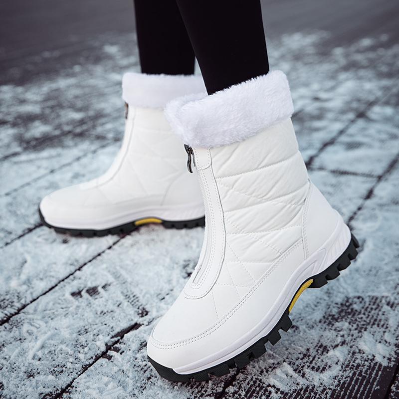 Winter New Women's Boots Thick Soled Zipper Shoes Warm High Cut Snow Boots Outdoor White Plush Comfortable Waterproof Fur Walking Shoes