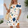 Women Plus Size Round Neck Short Sleeve Printed A Line Midi Dress