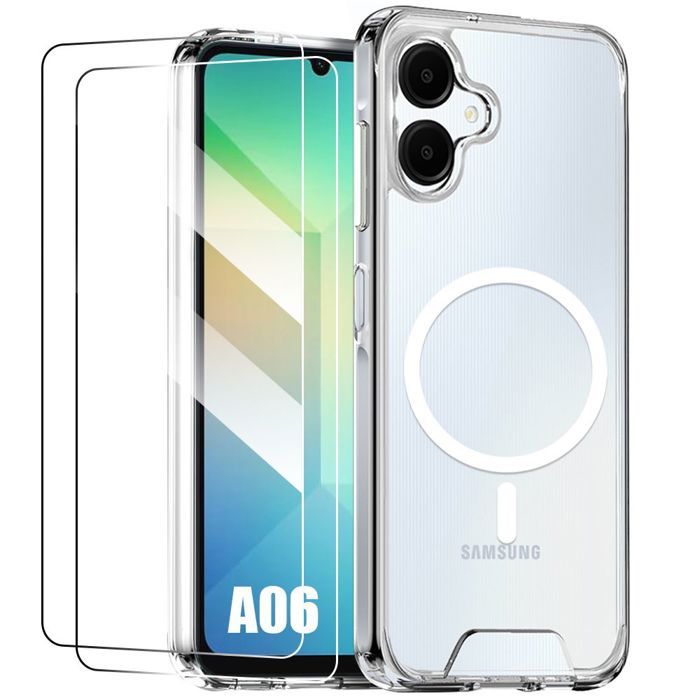 Coque de protection - BOOLING® - Samsung Galaxy A06 - Anneau Magnétique - 2 Verres Trempés - Antichoc