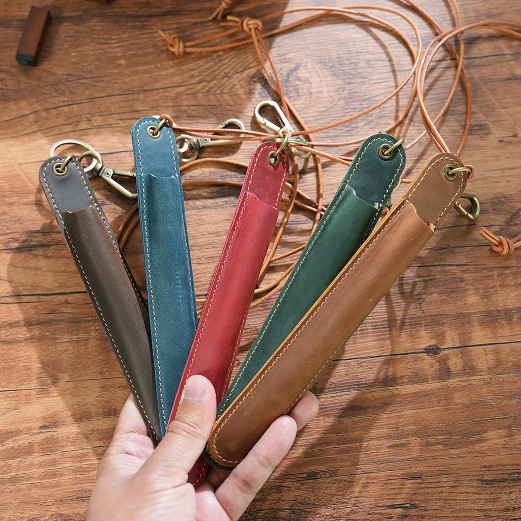 2026 Neck Pen Cover Cowhide Pen Protective Cover Single Pen Storage Pencil Case Retro Leather Cover