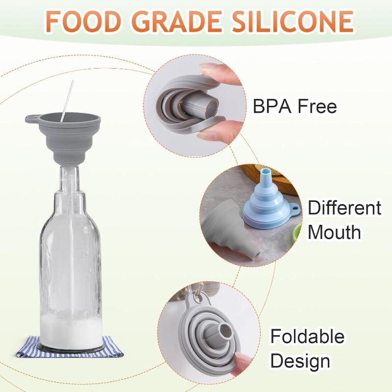 2025 New Silicone Collapsible Kitchen Funnel Set (3PC) - Food Grade Liquid Transfer Funnels for Bottles, Oil, Cooking Gadgets