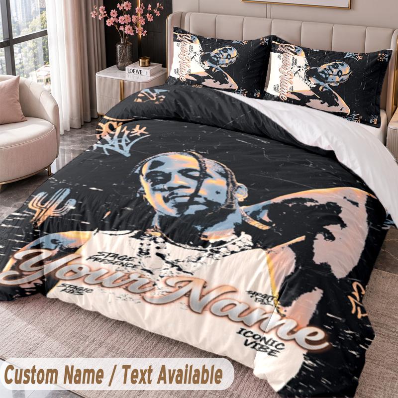 Custom Name Text 3Pcs Bedding Set Travis Scott Duvet Cover And Two Pillowcases